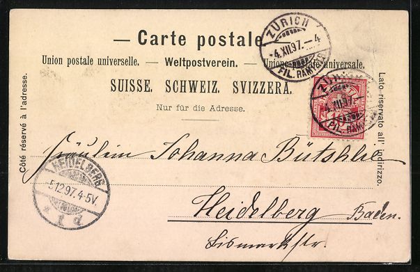 Cartoline postali: AK Zürich, Teilansichten, 1897 – Usato da Berlin venduto da bartko-reher 1