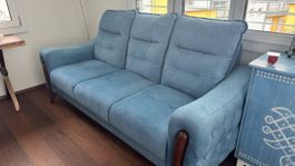 Elegant Three Seater Sofa - Stylish, Light Blue Fabric