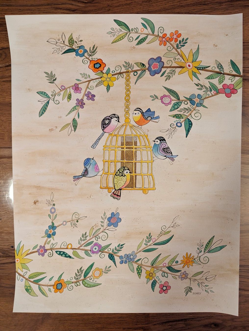 Gemälde: Original Aquarell Bild "Vögeli" von mir gemalt – Neu und originalverpackt aus Wittenbach von Mary.M.Boesch 2
