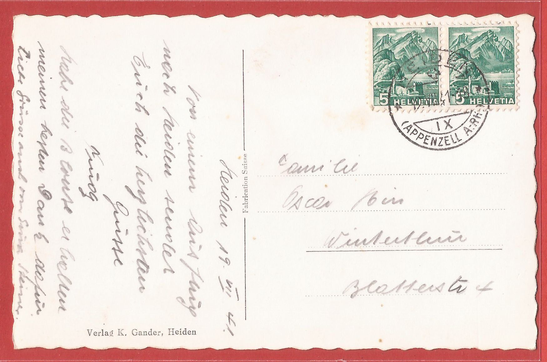 Ansichtskarten: Heiden mit Postauto - 1941 – Gebraucht aus Fislisbach von Porano 1