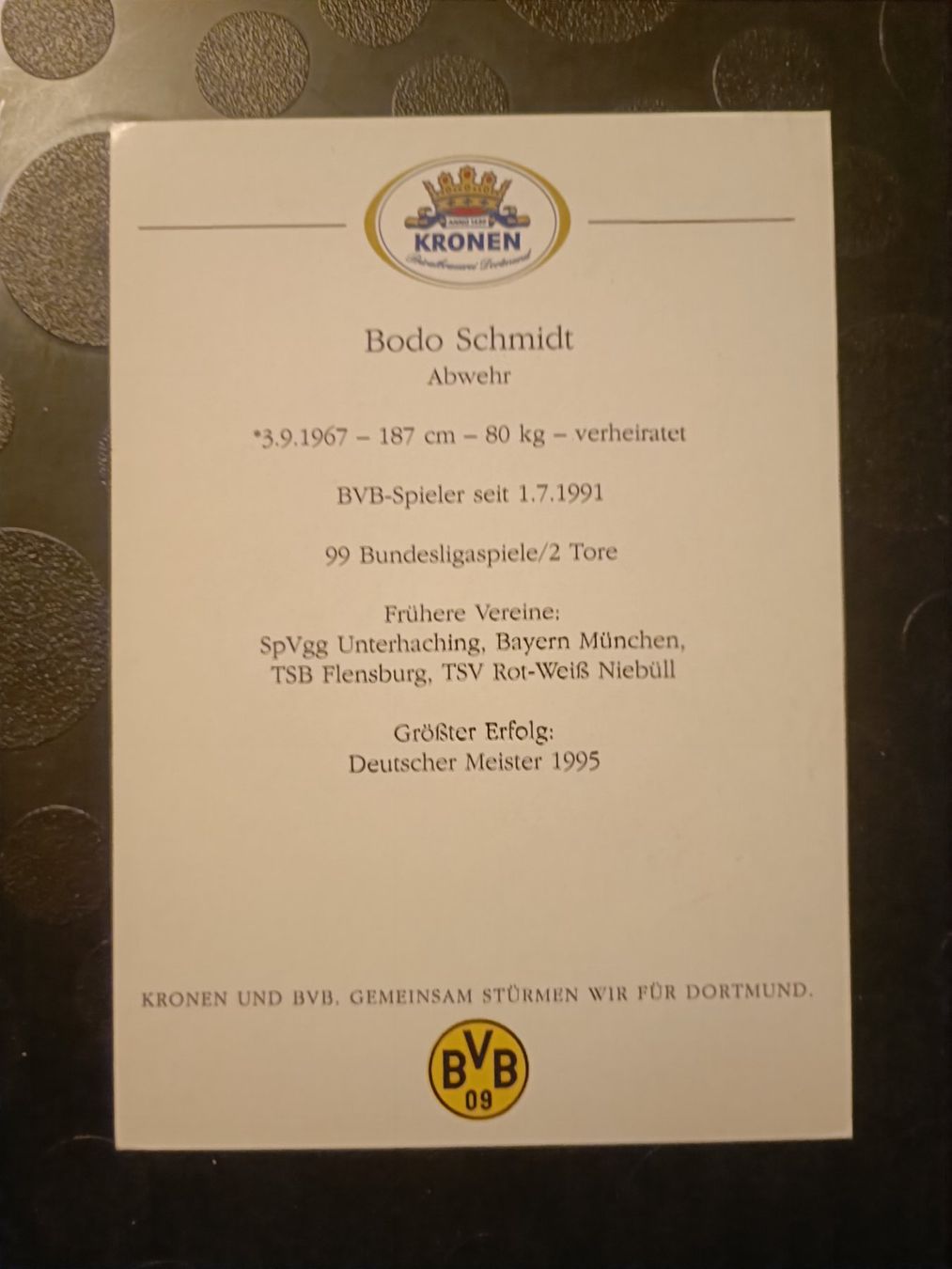 Autografi: Bodo Schmidt - BVB 95/96- Borussia Dortmund – Usato da Menziken venduto da Artographs 1