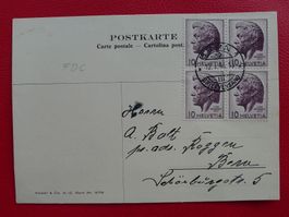 1946: Pestalozzi, FDC-Karte, Nr.275: Viererblock BERN, 60.-+