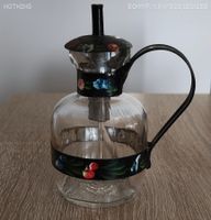 Öllampe aus Glas mit Blumenmalerei gebrauchter Zustand
