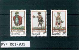 FRANZÖSISCH POLYNESIEN 3 BRIEFMARKEN TRACHTEN