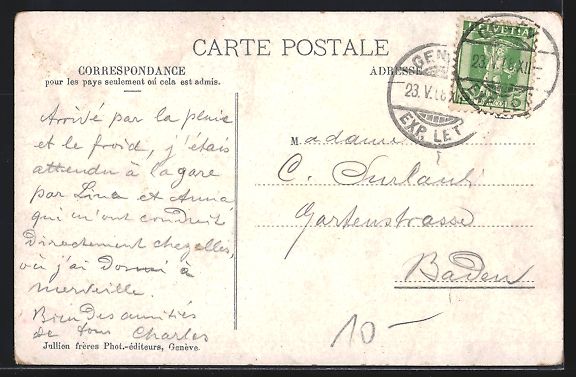 Ansichtskarten: AK Bateau du Lac Léman, 1908 – Gebraucht aus Berlin von bartko-reher 1