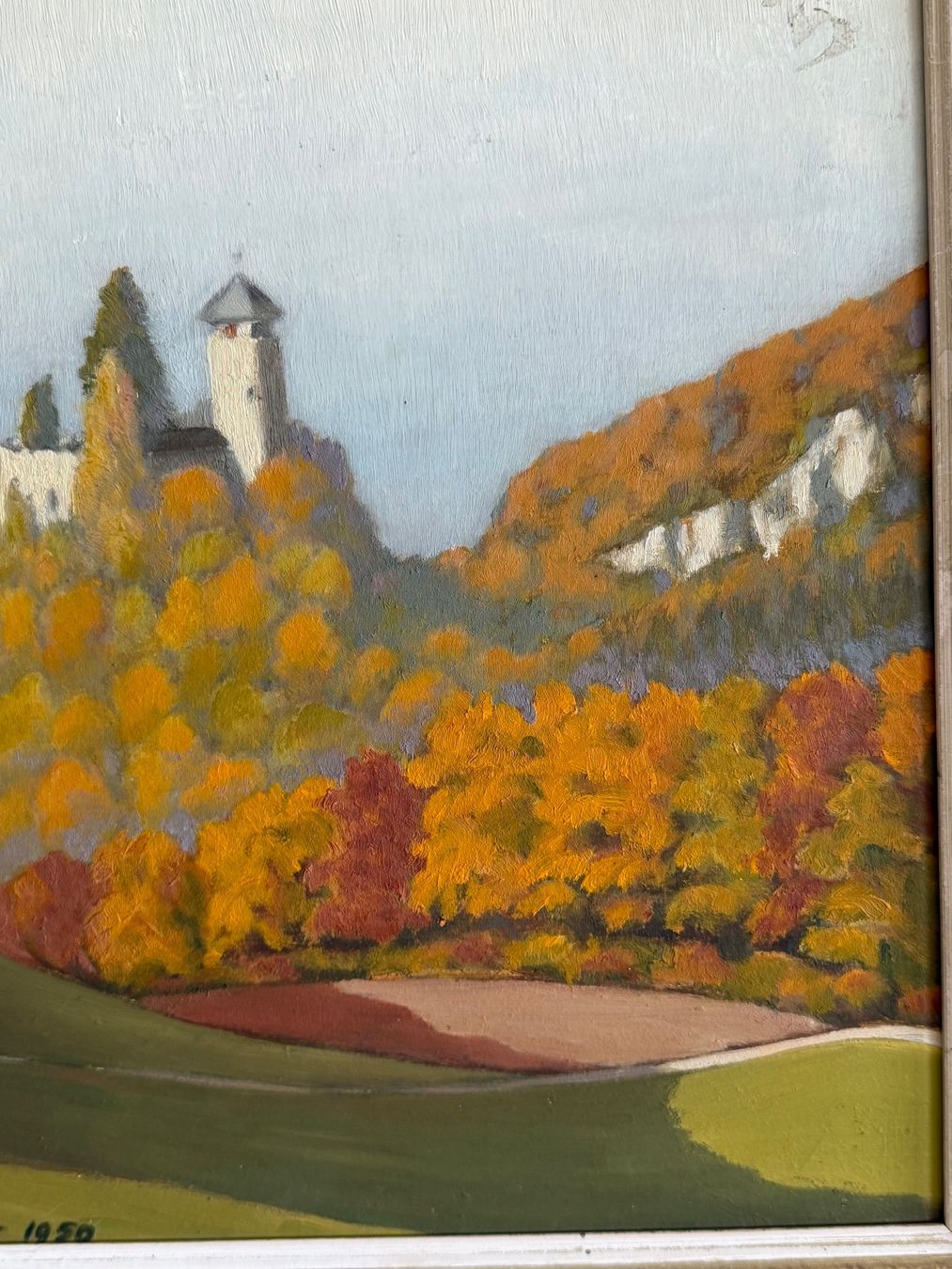 Dipinti: K. Röthlisberger 1950 Schloss Herbstlandschaft ÖlGemälde – Usato da Basel venduto da PAUL_ART 3