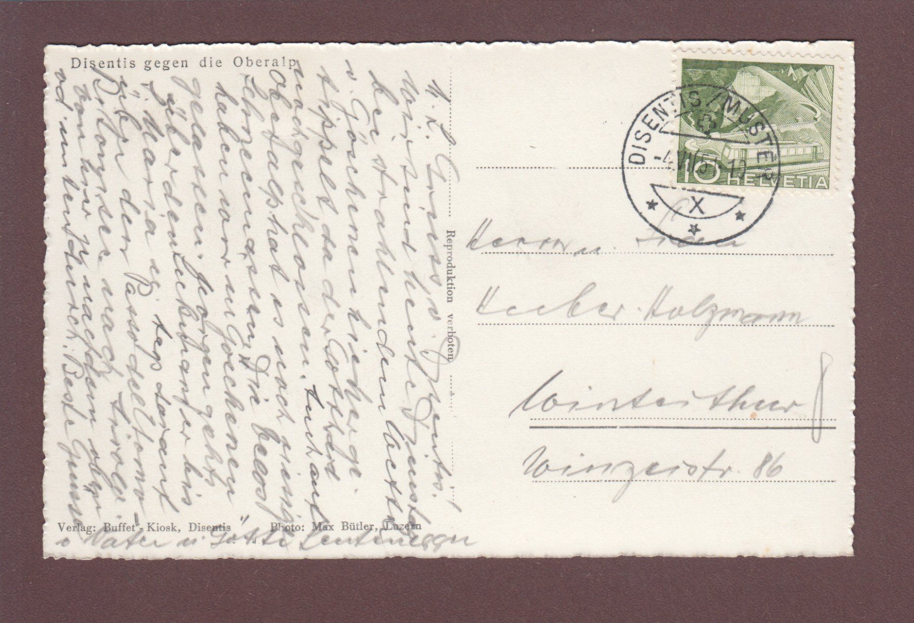 Cartoline postali: DISENTIS - Oberalp - 1951 – Usato da Pully venduto da nicecards 1