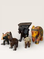 Vintage Hand-Carved Wooden Elephant Figurine Collection