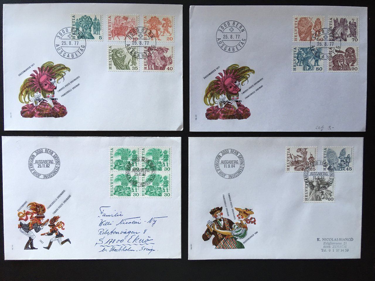 Tutti i francobolli: 1977-84 Volksbräuche auf 4 FDC – Usato da Nesslau venduto da andi_hon