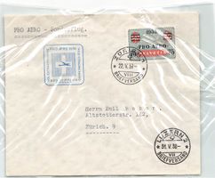 Pro Aero Sonderflug 1938 Brief Flugpost Zurich Swissair