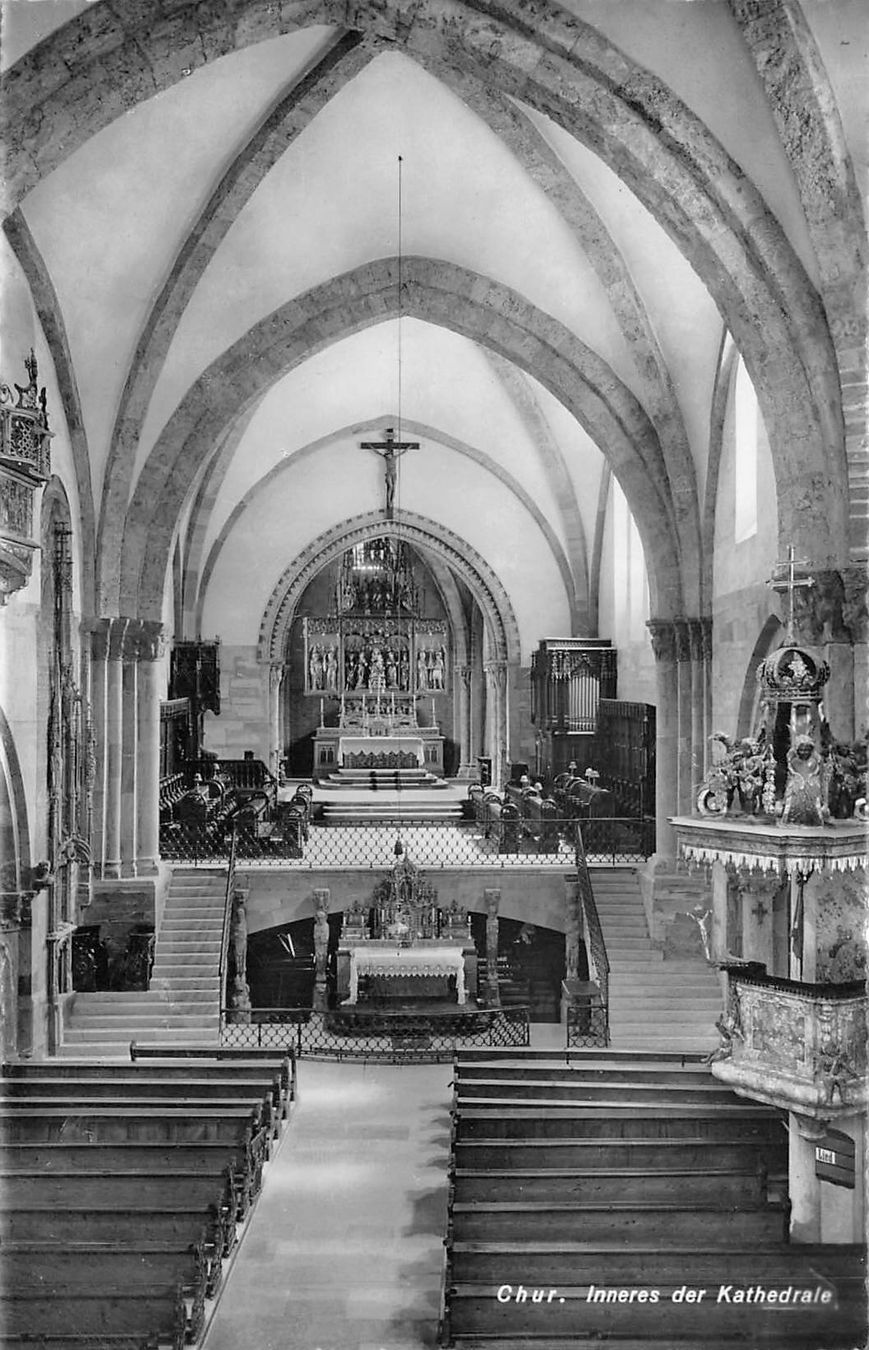 Cartoline postali: 2x Chur, 1x Inneres der Kathedrale – Usato da Ottikon b.Kemptth. venduto da Neptun1974