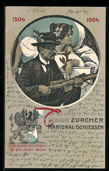 Cartoline postali: Zürich, Kantonal-Schiessen 1904, Schüt – Usato da Berlin venduto da bartko-reher