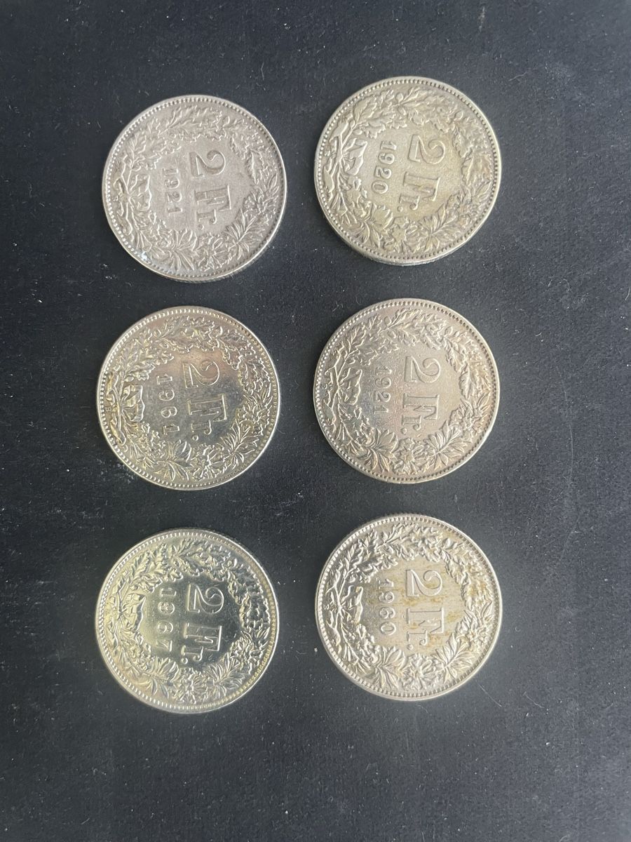 Toutes les monnaies: 6 x 2.- Silber CH Jahr diverse  – D'occasion à Meierskappel par Hala03 1