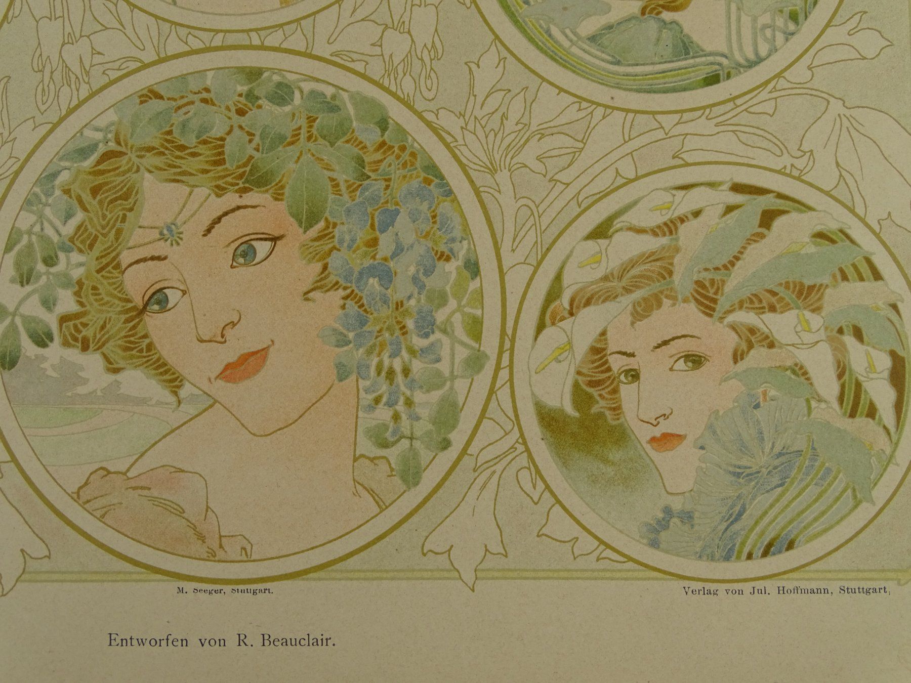 Grafica & Litografie: JUGENDSTIL MODERNE MEDAILLONS, WEIBLICHE KÖPFE – Usato da Grüningen venduto da Kartensammler 6