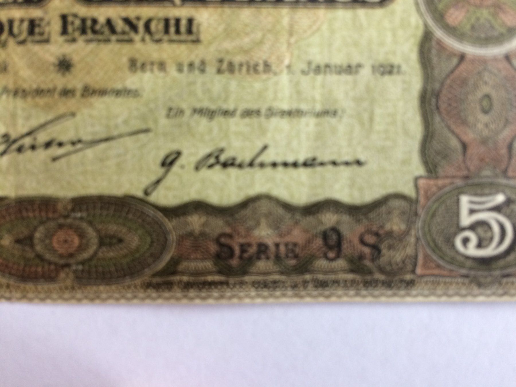 Banknoten: schöne 5 Frankennote von 01.01.1921 – Gebraucht aus Birrwil von Mischabel1 3