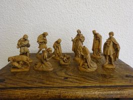 10x Figur Krippe Holz / Vintage Val Gardena