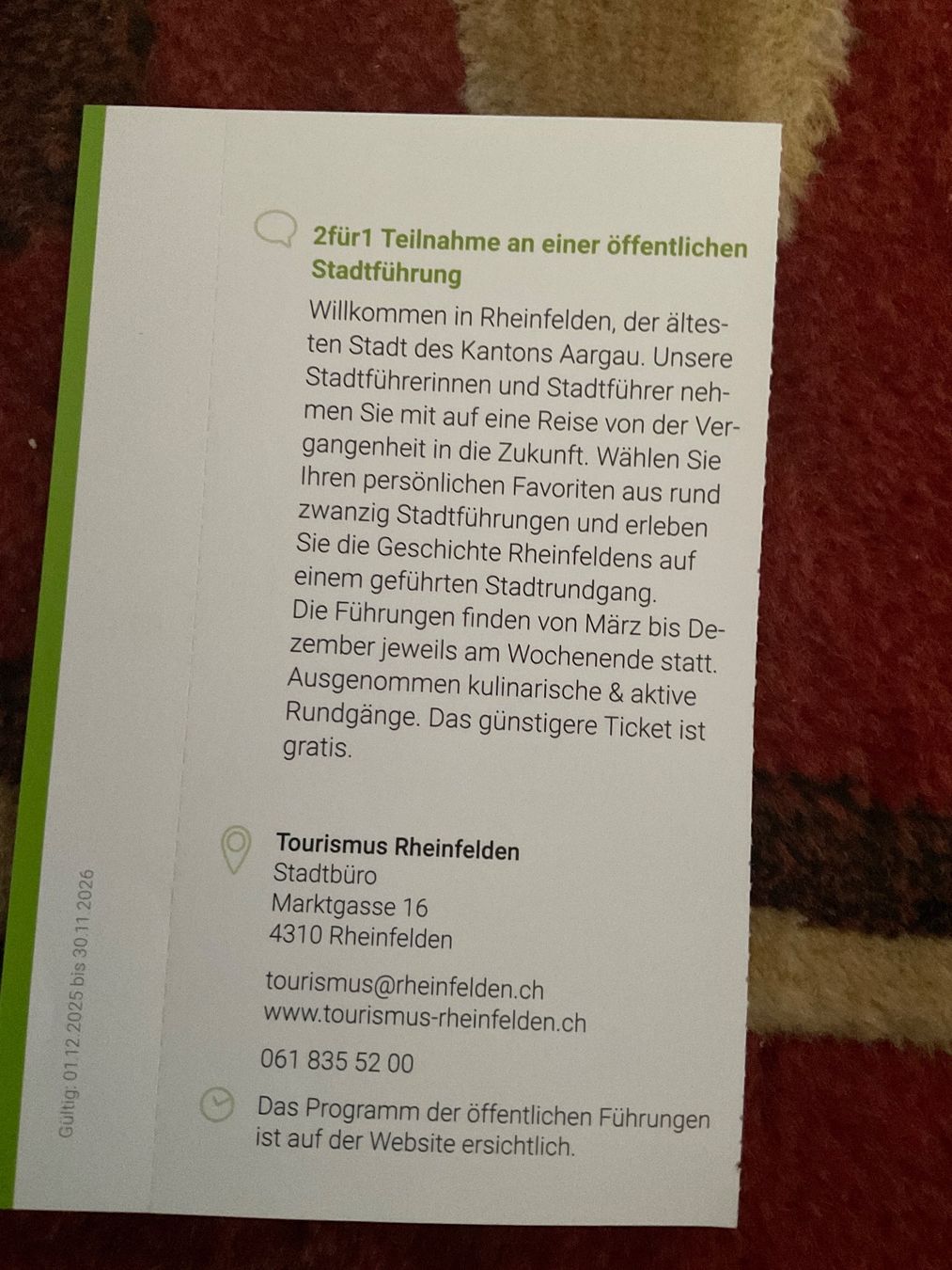 Buoni: Trois Bons 2 pour 1 pour Rheinfelden – Nuovo (secondo la descrizione) da Düdingen venduto da Yellow 6