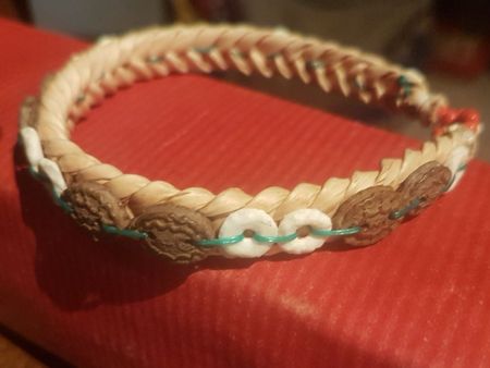 US Indianer MAN Lederarmband mit Stoff & Keramik, Peru