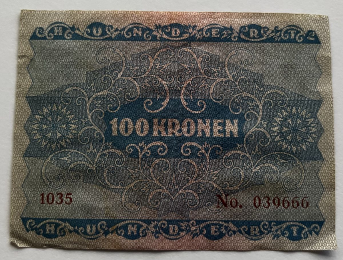 Banknoten: Österreich 100 Kronen 1922 – Gebraucht aus Algetshausen von Carrhard 1