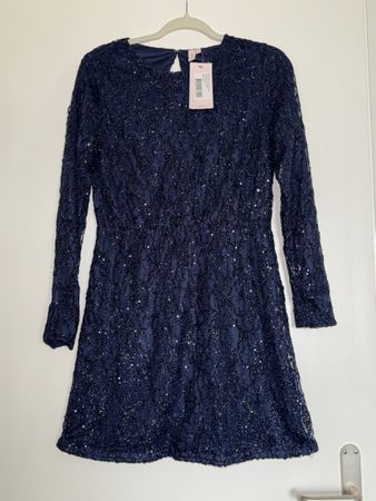 Blaues Kleid mit Pailletten Grösse EU 40 Neu