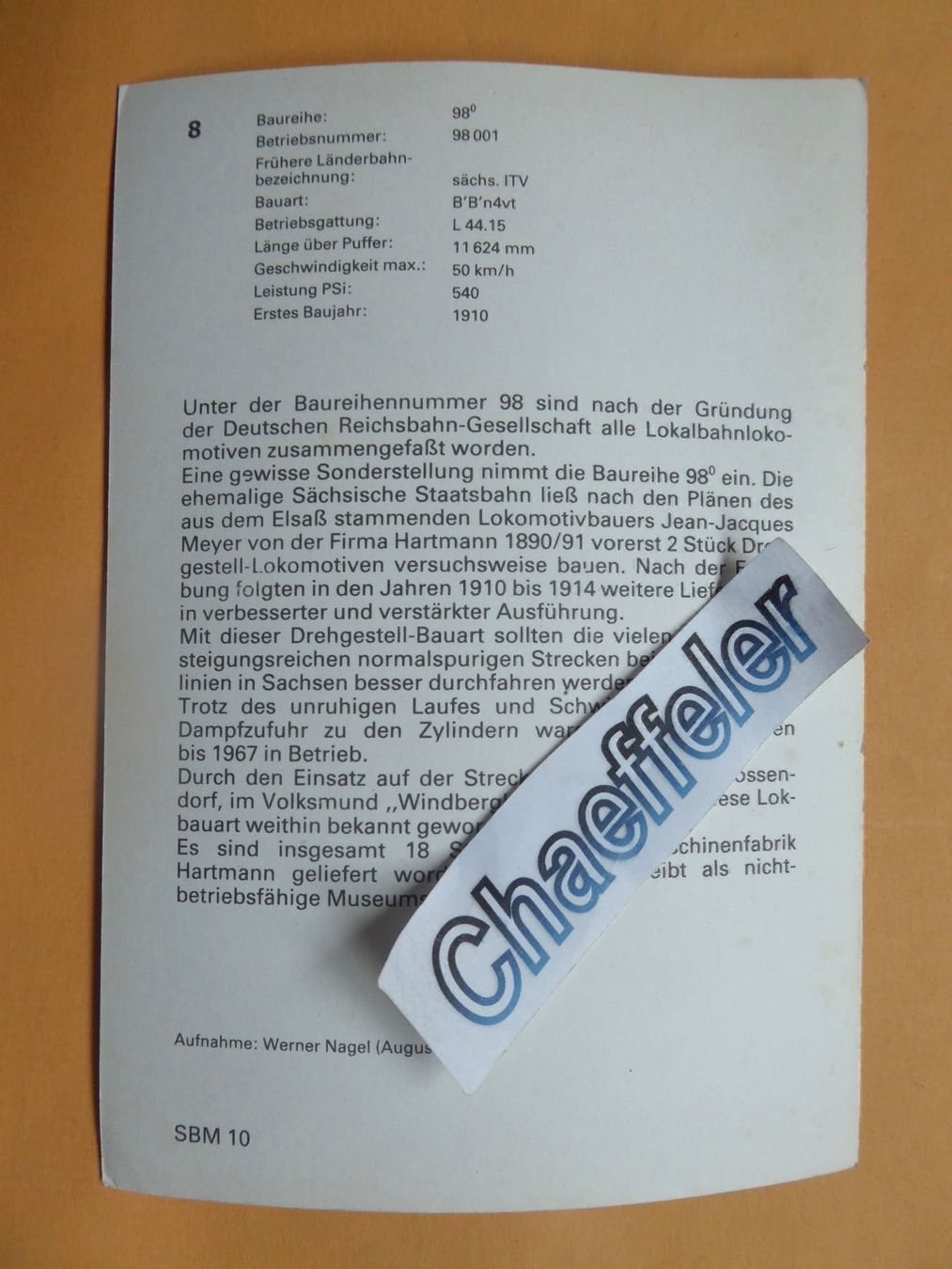 Cartoline postali: Dampflok,  Sächsische Staatsbahn 98 001 – Nuovo (secondo la descrizione) da Zürich venduto da Chaeffeler 1