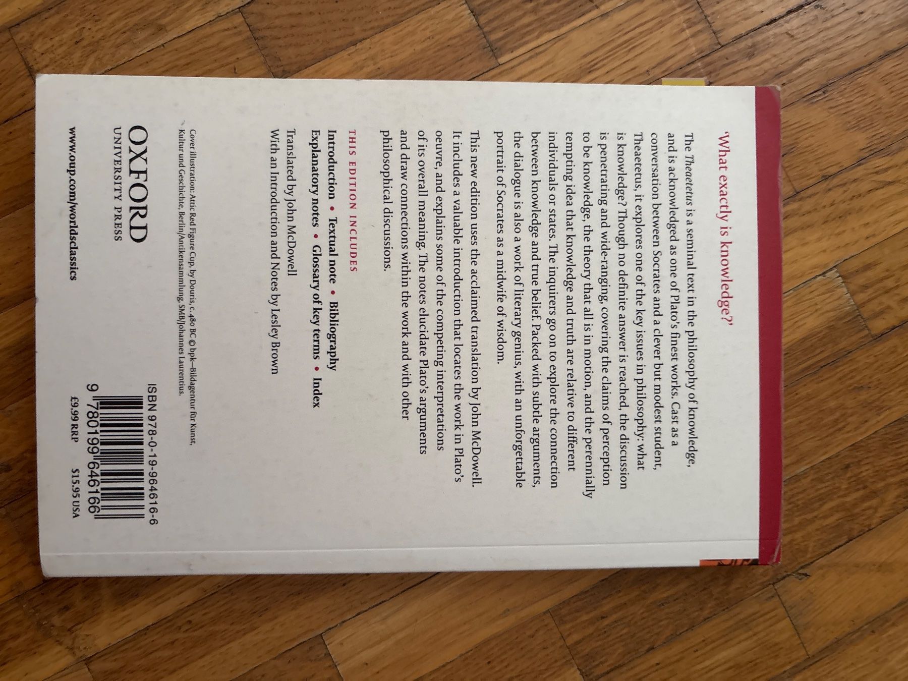 Livres: Plato Theaetetus Oxford World's Classics Paperback Book – D'occasion à Le Grand-Saconnex par mar_wby6 1
