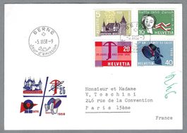 1958, WERBEMARKEN 334-337 FDC ET-0 BERNE (FRANZÖSISCH)