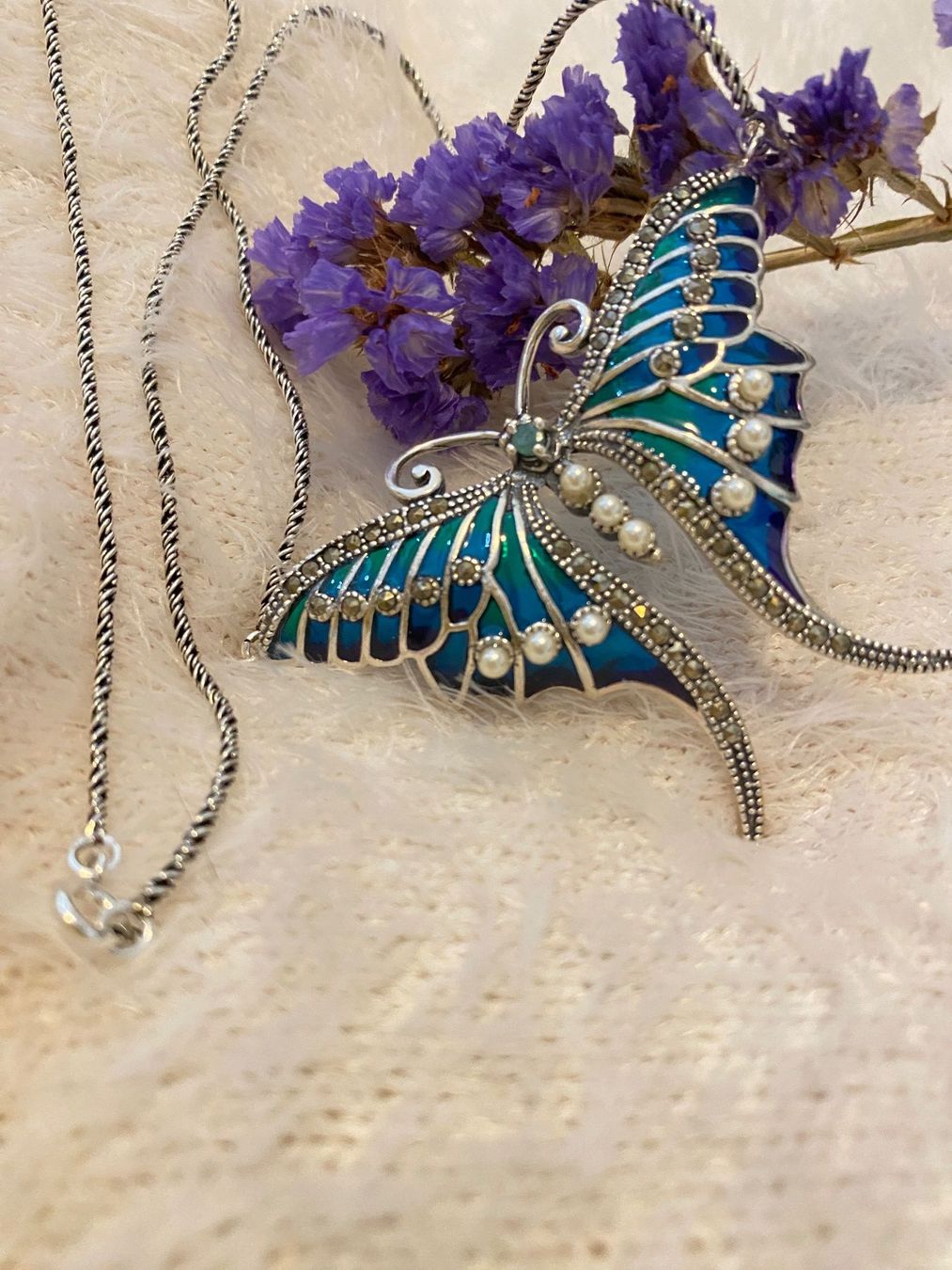 Catenine: Halskette Libelle 925 Sterling Silver mit Smaragd u Perlen – Nuovo (secondo la descrizione) da Zürich venduto da LIBELLA13
