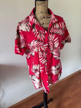 Leichtes Baumwollhemd M Rot gemustert