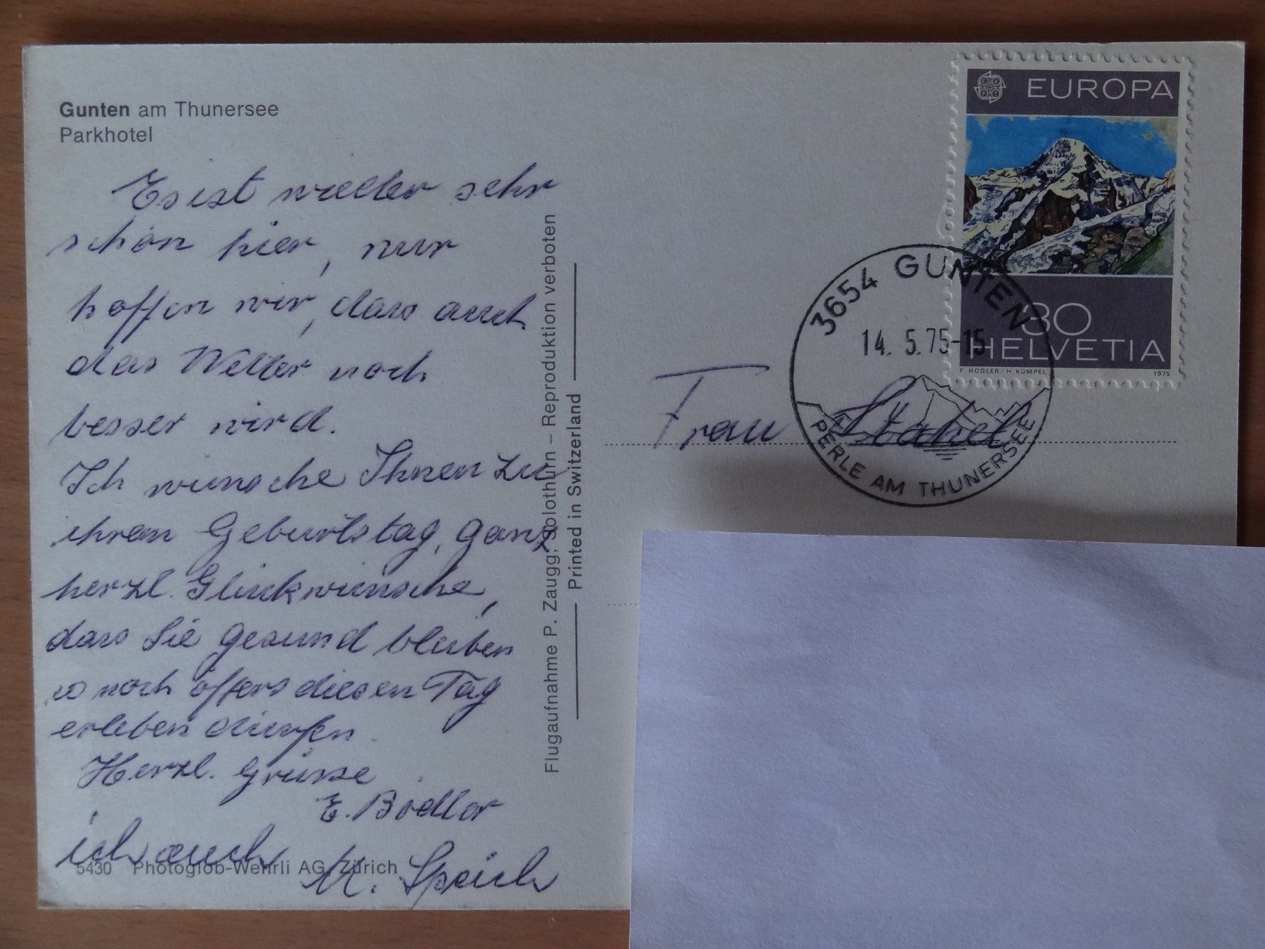 Ansichtskarten: Gunten am Thunerse - Parkhotel - 1975 – Gebraucht aus St Léonard von Riglin 1