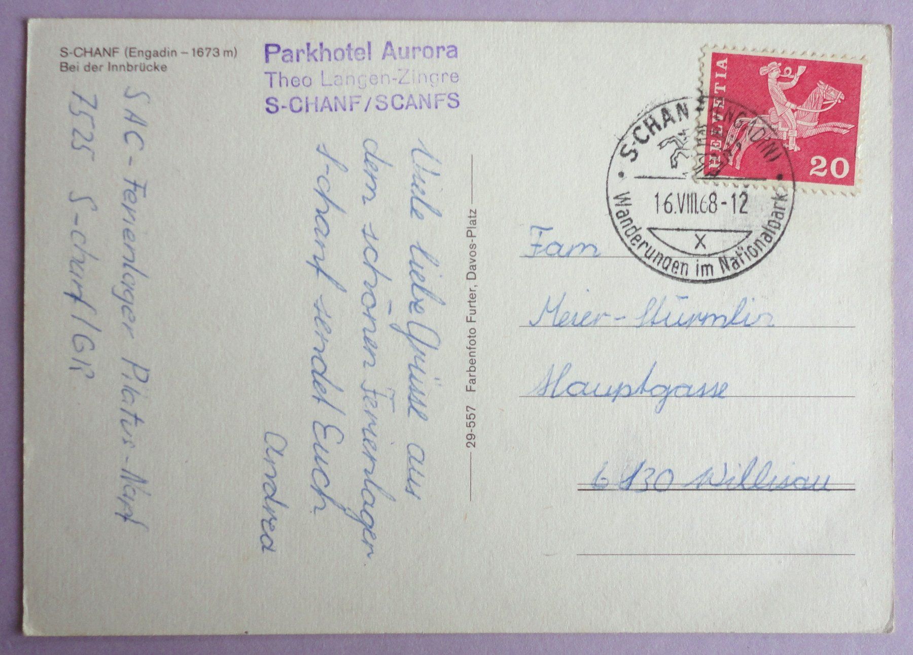 Cartoline postali: S-chanf, Bei der Innbrücke – Usato da Fétigny venduto da Billy2miny 1