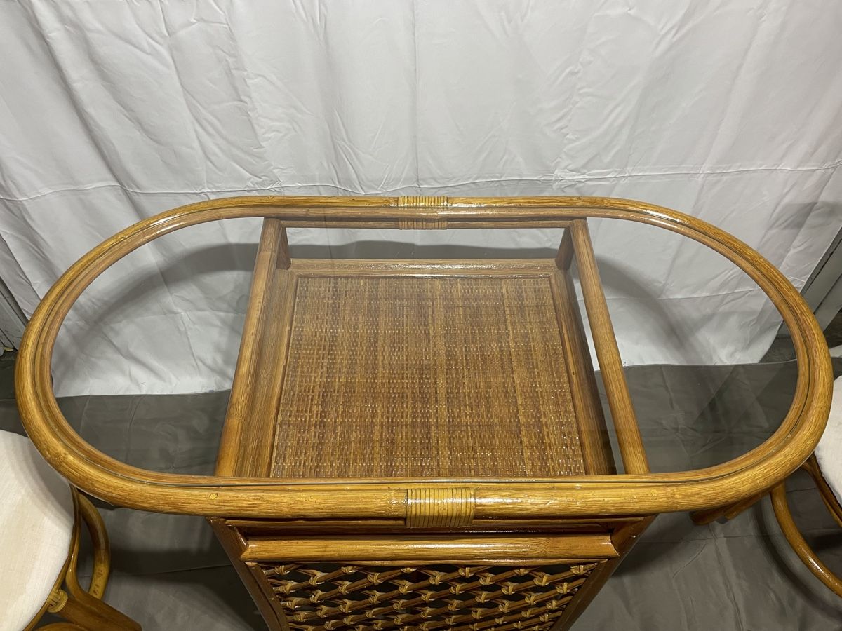 Set di tavolo e panche: Vintage Superbe Ensemble rotin et bambou – Usato da Genève venduto da monica24 2