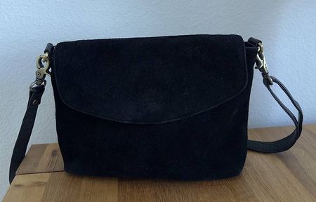 Holzrichter Umhängetasche Veloursleder schwarz M