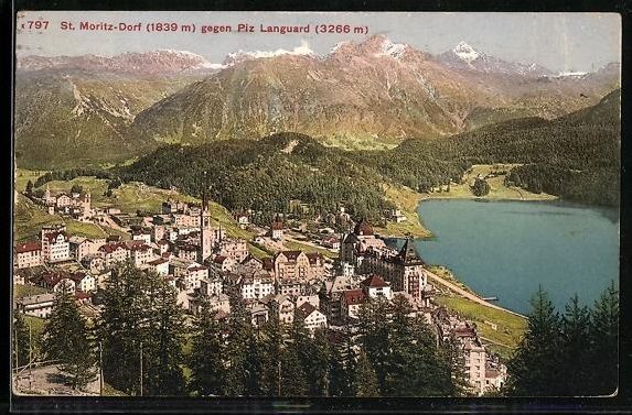 Cartoline postali: St. Moritz-Dorf, Ortsansicht gegen Piz L – Usato da Berlin venduto da bartko-reher