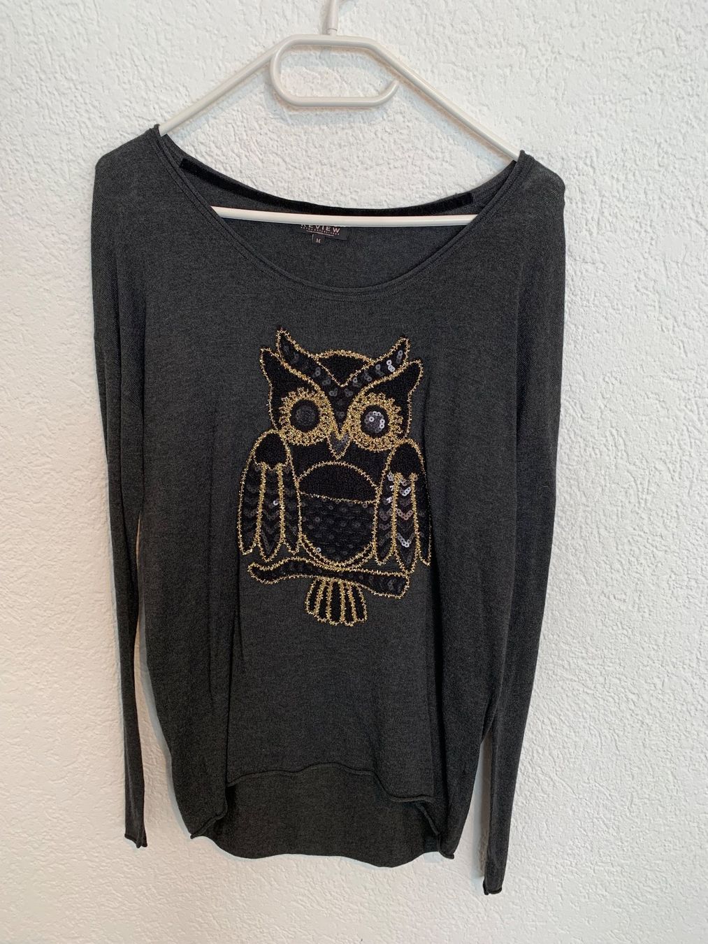 Maglioni & Felpe: Review leichter Pullover Shirt Eule Pailletten Gr. M – Usato da Fislisbach venduto da KolibriSecondhand