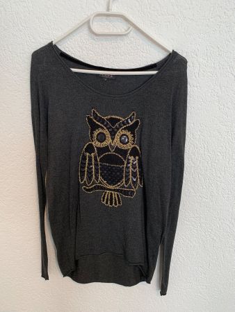 Review leichter Pullover Shirt Eule Pailletten Gr. M