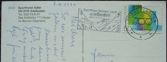 Cartoline postali: ADELBODEN Sporthotel Adler – Usato da Jona venduto da philajona 1