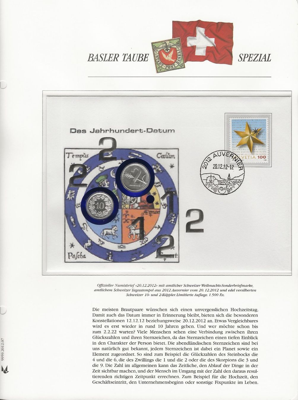 Tutti le monete: Numisbrief 20.12.2012 Auflage nur 1500 versilbert 2 + 10 Rp – Nuovo e nell'imballaggio originale da Müswangen venduto da buyin