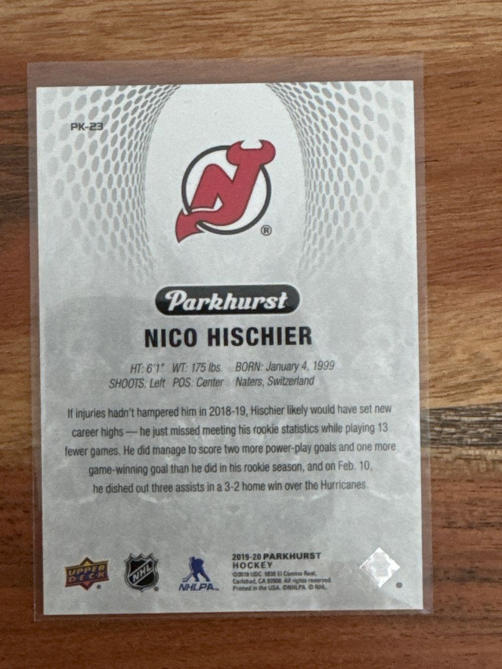 NHL Carte collezionabili: NHL Parkhurst #PK-23  Nico Hischier NJ Devils – Usato da Grüningen venduto da Peterpan99 1