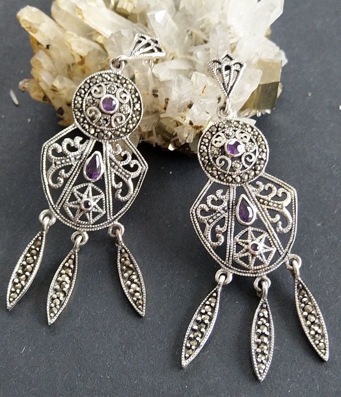 Orecchini pendenti & Orecchini a lobo: XL OHRRINGE MARKASITEN IN 925 SILBER – Usato da Romanshorn venduto da BoutiqueA