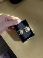 Vintage Ohrclips Blumen mit Strass – vergoldete Filigran-Opt