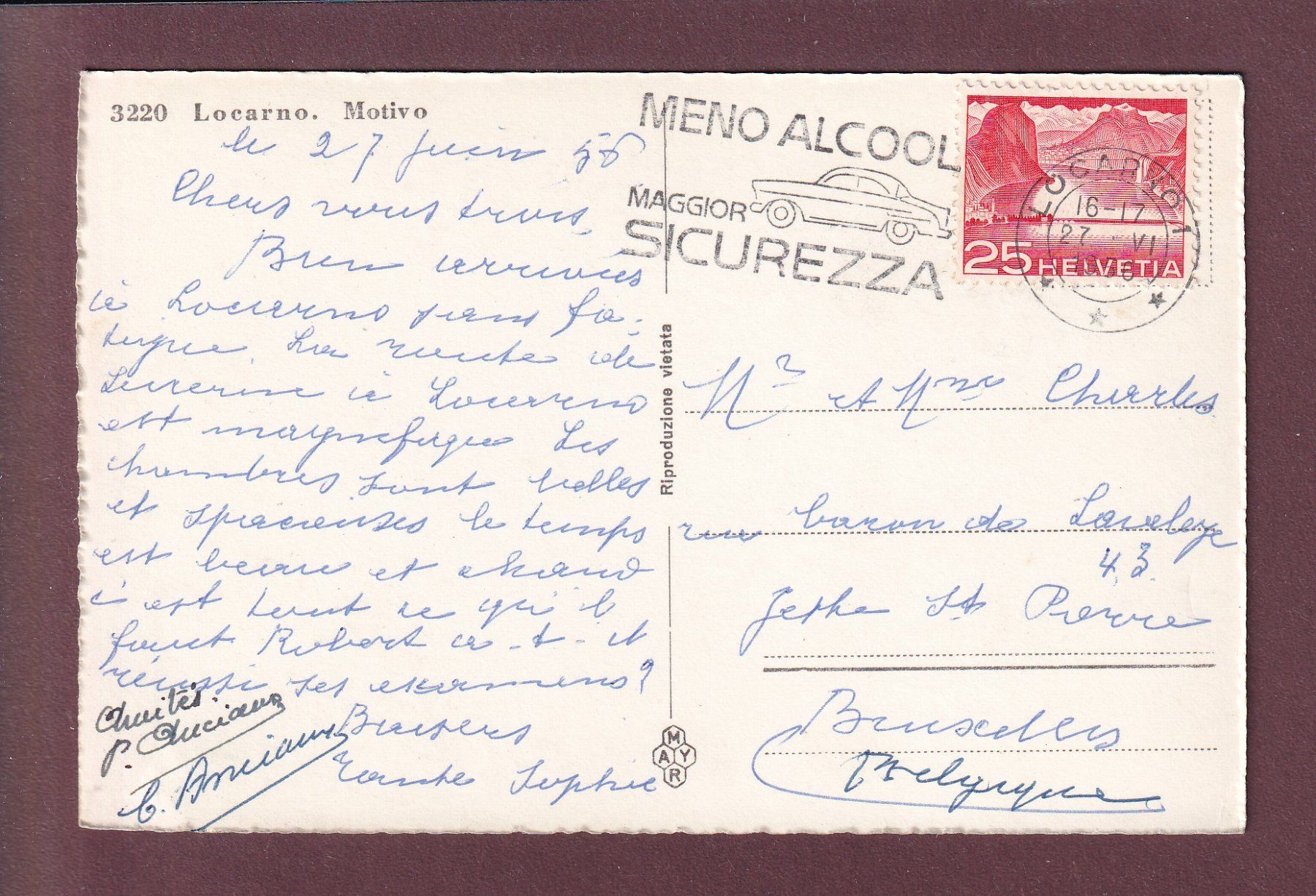 Cartoline postali: LOCARNO - Motivo - 1956 – Usato da Pully venduto da nicecards 1