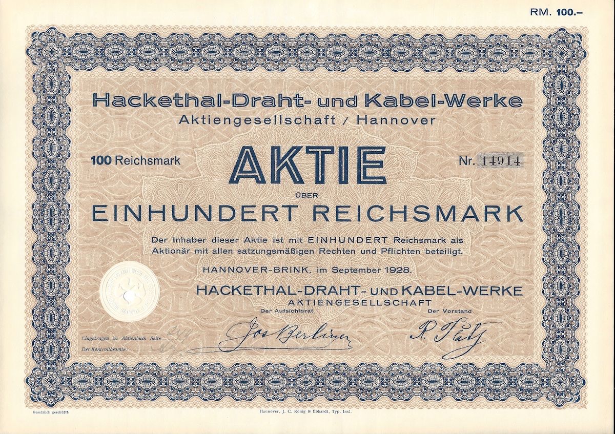 Documenti: Hackethal-Draht- und Kabel-Werke AG, Hannover - 1928 – Usato da Solothurn venduto da Sgasche