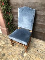Sessel Antik, Samt Blau, Holz Geschnitzt