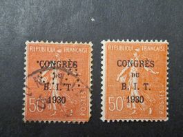 2x Briefmarken Frankreich Kongress BIT 1930, 50 Centimes