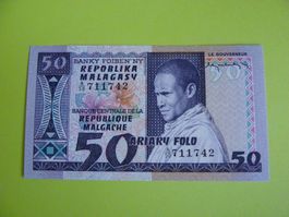 Banknote Madagaskar 50 Ariary Folo, Unz