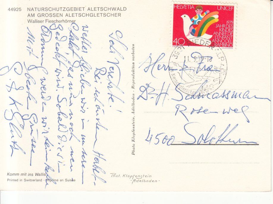 Cartoline postali: Grosser Aletschgletscher 1979 – Usato da Bürglen TG venduto da StampGraf 1
