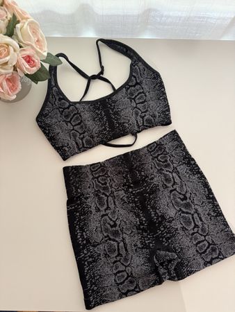 Sport Set Damen Schlangenmuster Schwarz Grau Grösse L