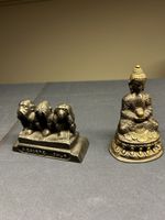 2x Antike Deko-Figuren aus Metall - Buddha & Affen