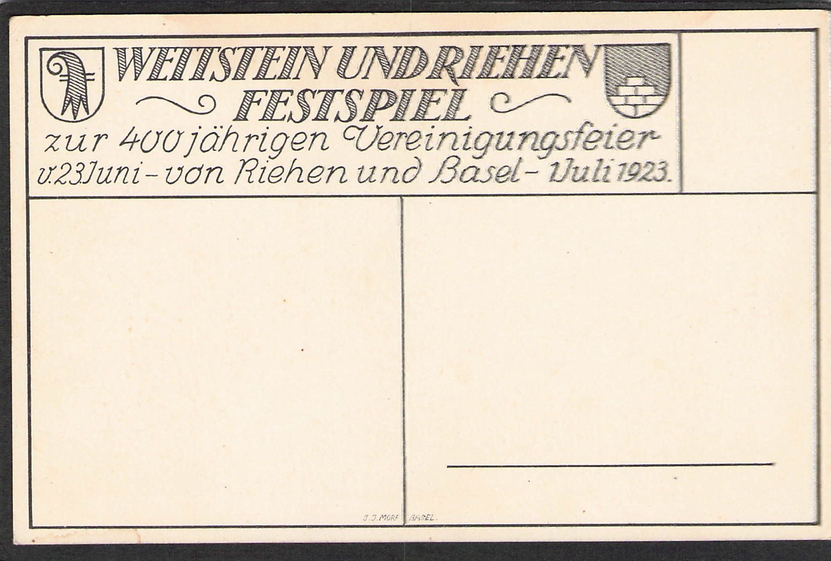 Ansichtskarten: -Wettstein u. Riehen Feier , 1923 – Gebraucht aus Reichenburg von Pipo-67 1